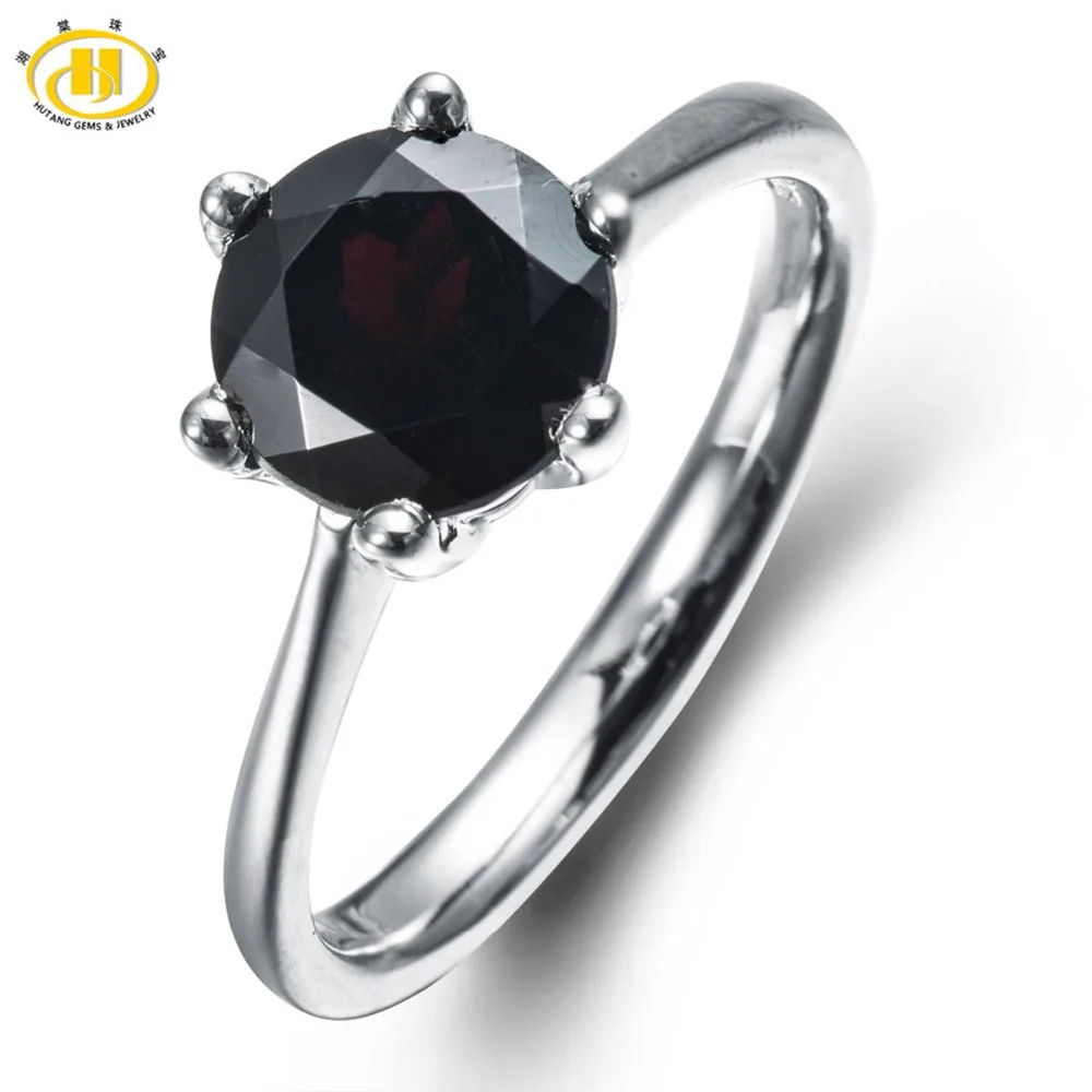 

Hutang 2017 Mystery Natural Black Garnet Ring Solid 925 Sterling Silver For Women Fine Jewelry Round 8mm Gemstone Wedding Gift