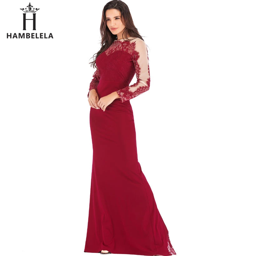 HAMBELELA Elegant Lace Mermaid Evening Long Dresses 2019 Long Sleeve Lace Vestido Longo Formal Party Prom Gowns Vestido De Festa (9)