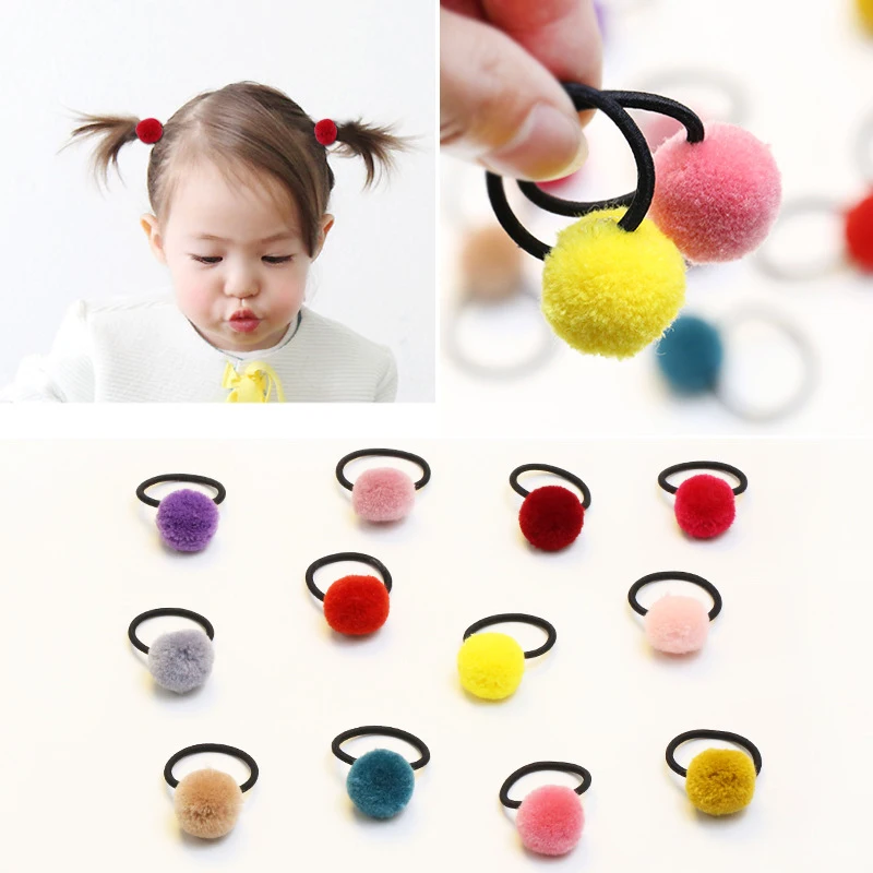 10pcs Girls Elastic Hair Bands Fur Ball Colorful Hair Rope Rings Rubber Bands Ponytail Holder Headwear Hair Gum Hair Accessories