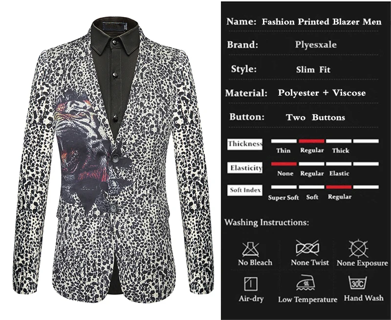 Plyesxale Mens Blazers Casual Suit Jacket Classic Mens Leopard Print Blazer Animal Pattern Fashion Wedding Blazer Masculino Q429