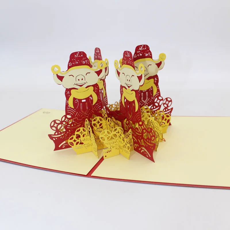 3D ручной работы китайский зодиакальный знак кабана весенние открытки для торжеств поздравительные открытки Почтовая открытка Новогоднее благословение бизнес дети друг подарок