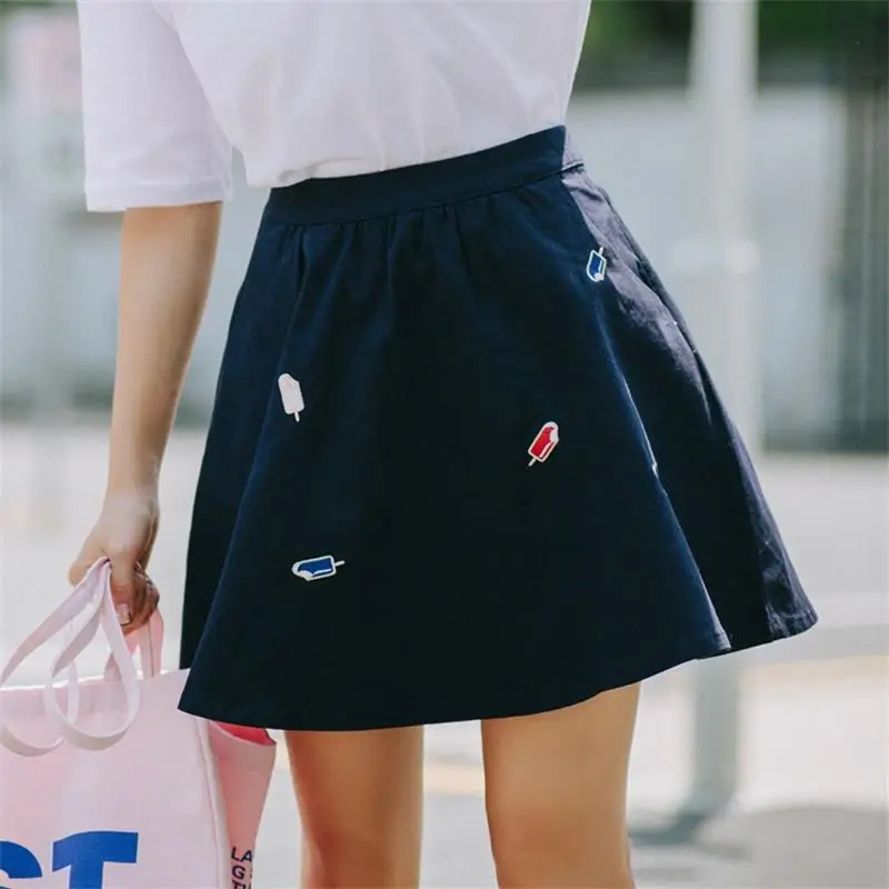 

Women's Skirts Summer College Retro Cute Embroidery High Waist Umbrella Female Skirt Female Korean Kawaii Cute Button For Women