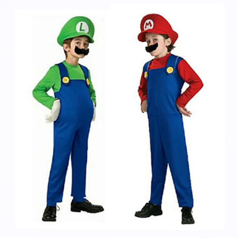 

Halloween Mario Cosplay Costume Children Kids Boys Super Mario Luigi Brothers Costume Plumber Fancy Party Dress