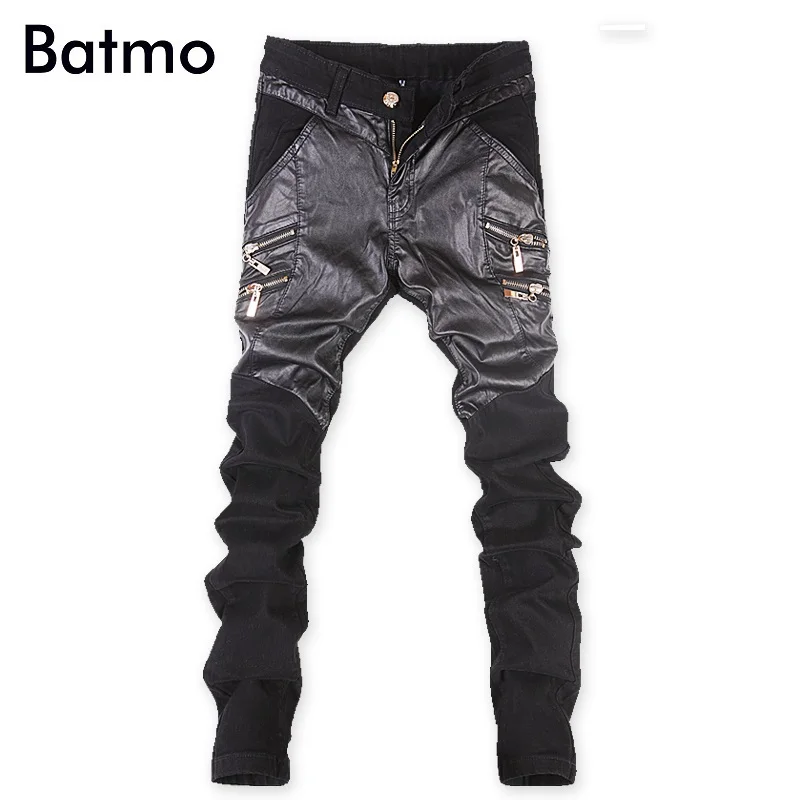 Batmo 2018 new arrival high quality Patchwork casual slim elastic jeans men men's skinny Spliced black k10-6 | Мужская одежда