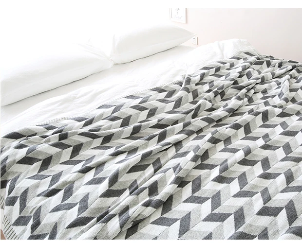 Collalily, Скандинавское одеяло из хлопка для дивана, современное геометрическое Полосатое клетчатое серое постельное белье, мягкое покрывало для дома, черный, белый цвет