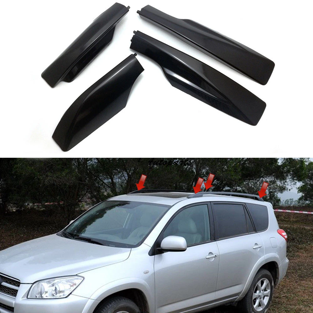 

4x Auto Black ABS Roof Rack Cover Rail End Shell Trim For Toyota RAV4 XA30 06-12