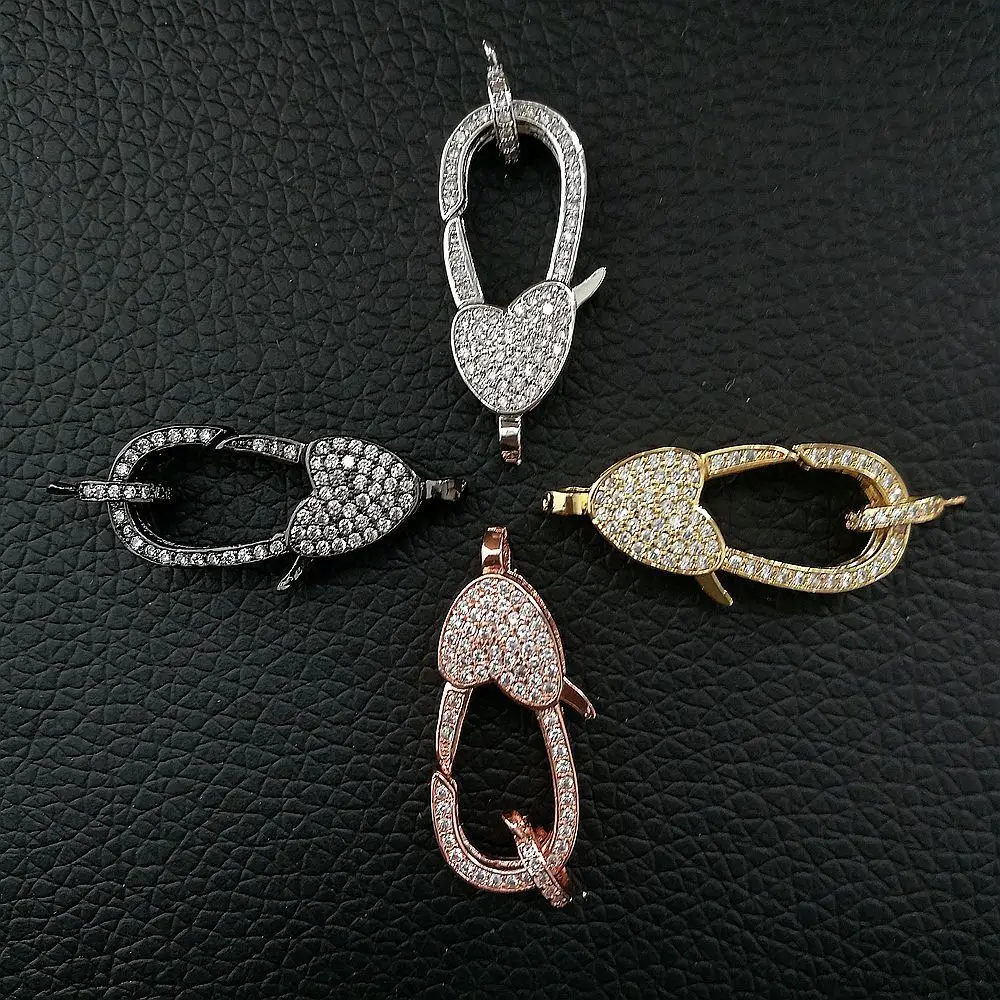 

CC011 1 pcs 12x25mm CZ Micro Pave Heart Hook Lobster Clasp Cubic Zirconia Clasp