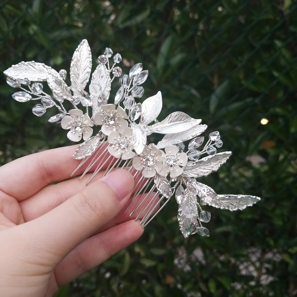 

Antique Silver Bridal Hair Comb Crystal Floral Wedding Headpiece Luxury Women Hair Jewelry