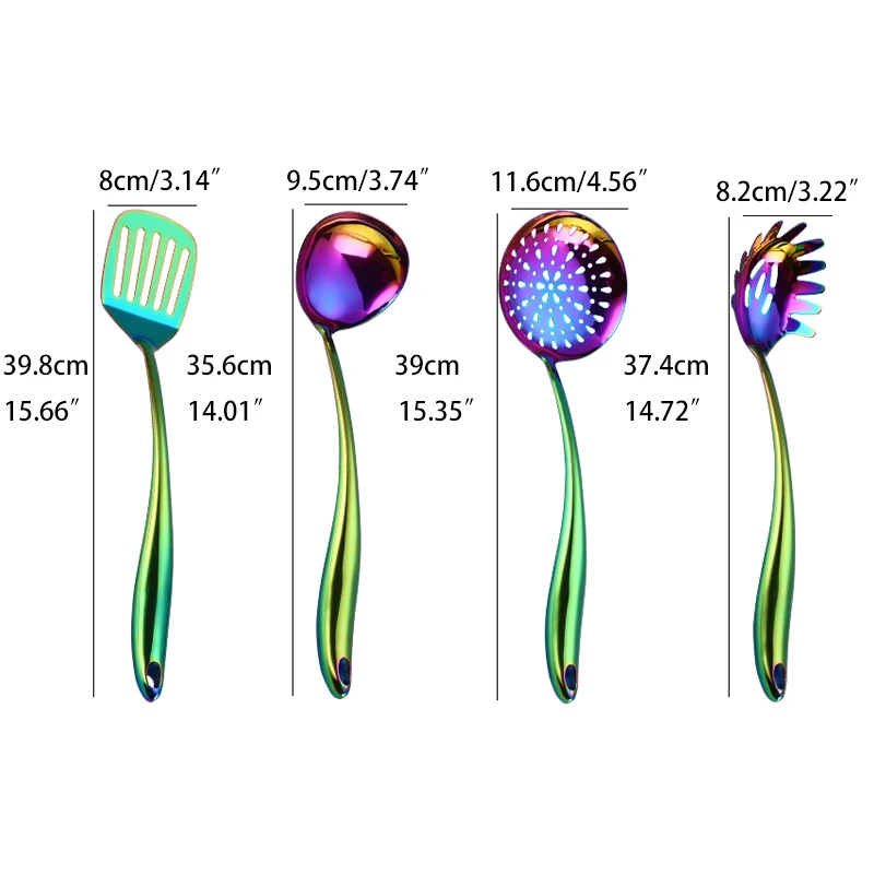 Stainless steel Kitchenware set Cooking Tools set Rainbow Kitchen Gadgets Utensils Restaurant Cookware Set Ladle Spoon Big Soup