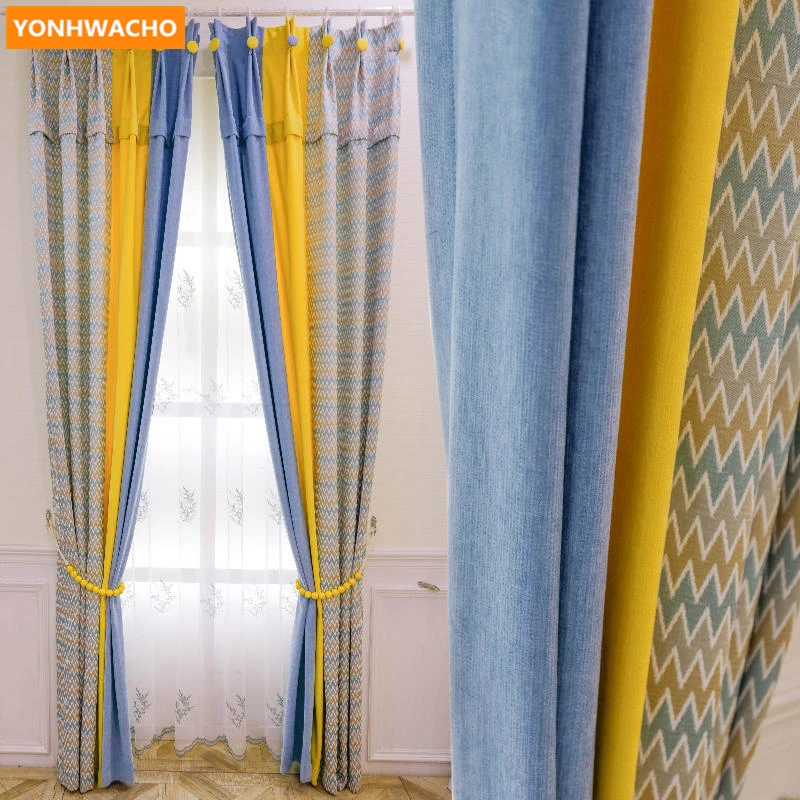

Custom curtains simple modern living room bedroom Nordic simple striped chenille cloth blackout curtain tulle drape B423