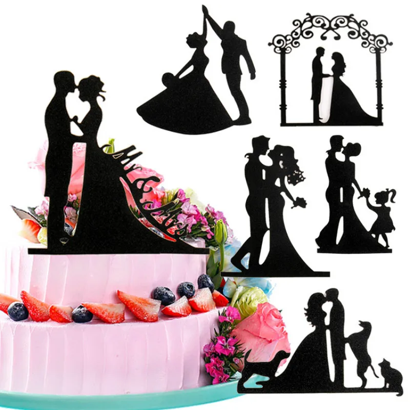 

AJP Wedding Cake Topper Bride kiss Groom Black Cake Toppers Wedding Decoration Mariage Birthday Party Supplies Adult Favors
