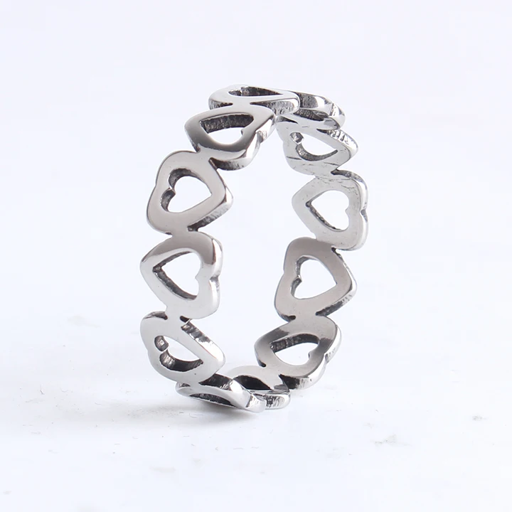 

6mm hollow love heart 316l Stainless Steel finger rings for women men wholesale