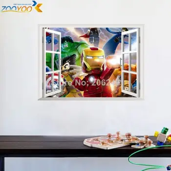 

3d effect The Avengers window wall stickers for kids rooms home decor diy cartoon movie wall decals mural art pvc lego posters