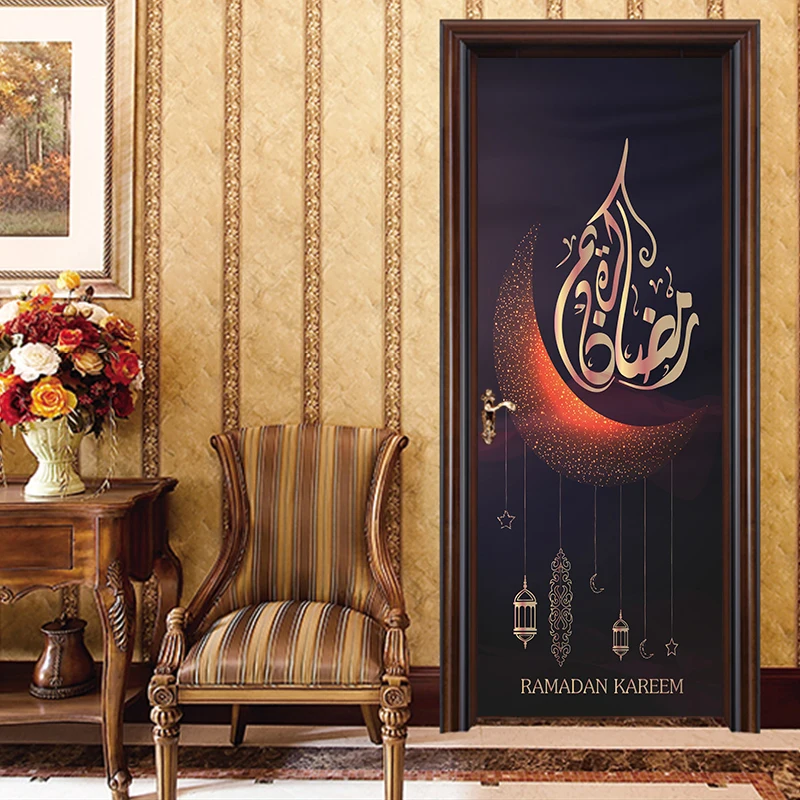 2 قطعة/المجموعة الشاش نمط الباب ملصقات الإسلامية الجدار ملصق لغرفة النوم غرفة المعيشة خلفية ديكور ملصق PVC للماء صائق