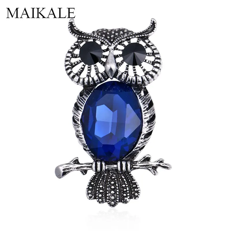 

MAIKALE Blue Crystal Owl Brooch Pins Vintage Bird Brooches for Women Kids Clothes Shawl Shirt Bag Accessories Charm Broche Gifts