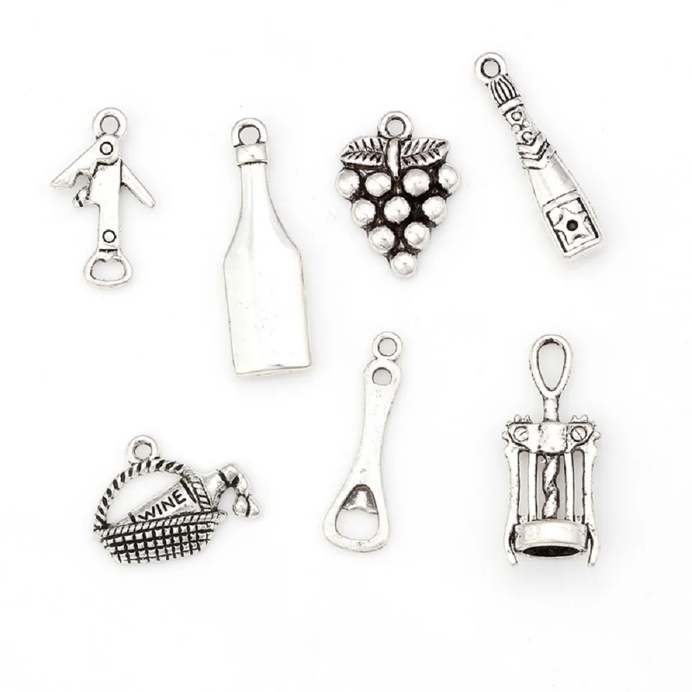 

7pcs/lot Tool Wine bottle Charm Mixed Silver Pendant DIY Jewelry Accessories Necklace Bracelet Earrings Keychain Brooch EY6178