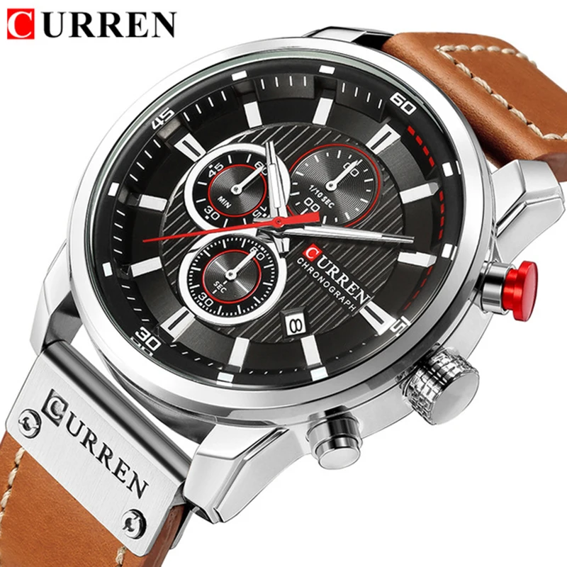 

Watches Men Luxury Brand CURREN Chronograph Men Sports Watches Leather Quartz Wristwatch Relogio masculin Clock Army Military