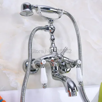 

Chrome Wall Mounted Clawfoot Bathtub Shower Faucet Handheld Shower Faucets lna219