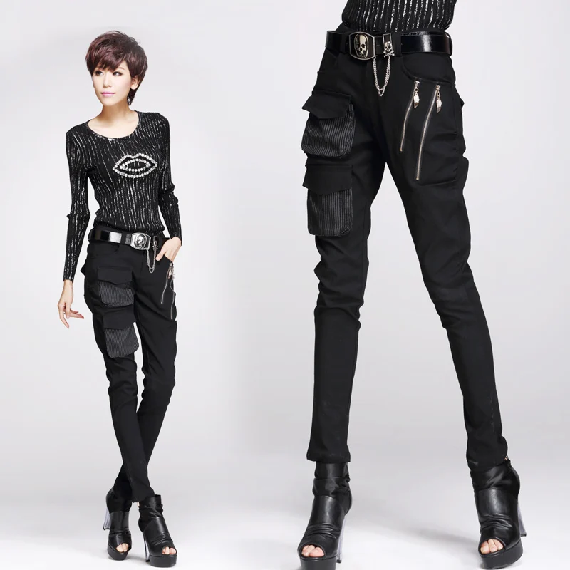 

2019 spring and autumn new women casual trousers punk wind zipper harem pants women fashion pencil pants 1935