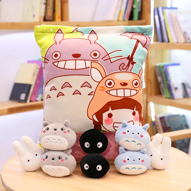 8 шт., плюшевые игрушки для всей семьи Тоторо, креативная мягкая подушка в виде животного, японское аниме, Мини-куклы в мешочке, подушка, подарок для ребенка