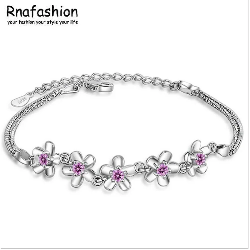 RNAFASHION 925 Sterling Silver Four Leaf Clover Bracelet Original