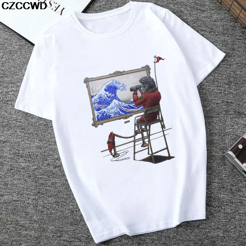 

CZCCWD Camisetas Verano Mujer Fashion Harajuku Streetwear Lifeguard Observation Ukiyo-e Funny Fun T Shirt Leisure Female Tshirt