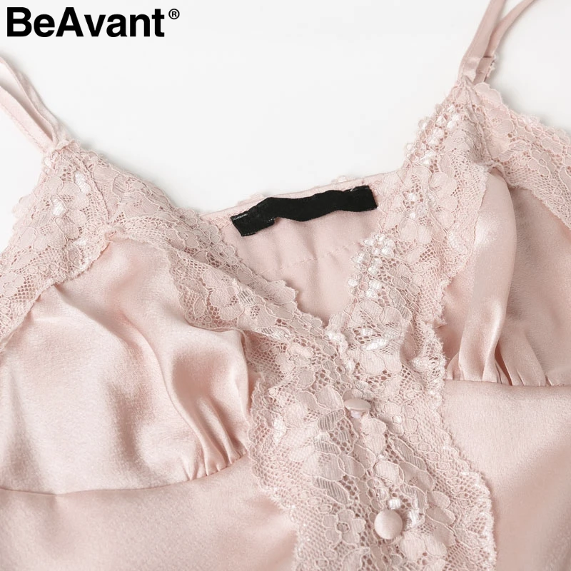 BeAvant, сексуальный кружевной женский Атласный топ с v-образным вырезом, на тонких бретелях, с пуговицами, женские топы, белые, для ночного клуба, летние Топики, женские топики