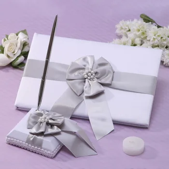 

Guest Book Pen Set Satin Garden Theme With Faux Pearl