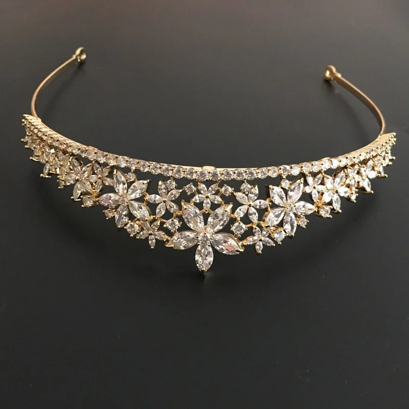 SLBRIDAL Золотое винтажное Золотое кольцо с фианитом свадебная тиара CZ Свадебная Королева Принцесса пышные королевские вечерние Корона женские ювелирные изделия