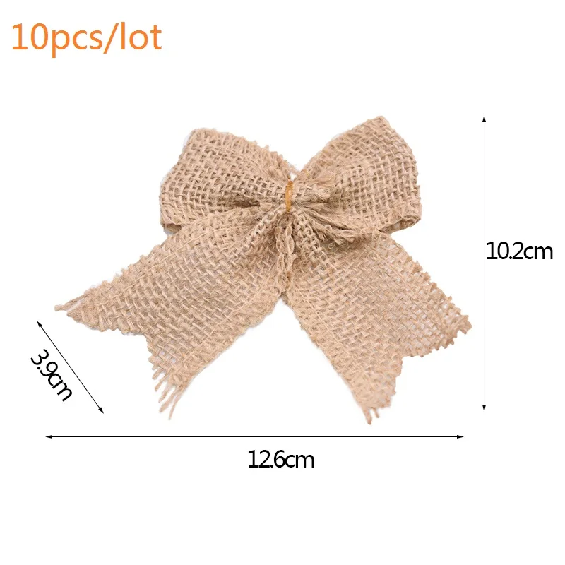 10pcs Bowknot B Ручной работы джутовый бант натуральный 2 м Мешковина из натуральной ткани лента для творчества деревенский Свадебный декор DIY рождественские банты шляпа аксессуары - Цвет: 10pcs Bowknot B