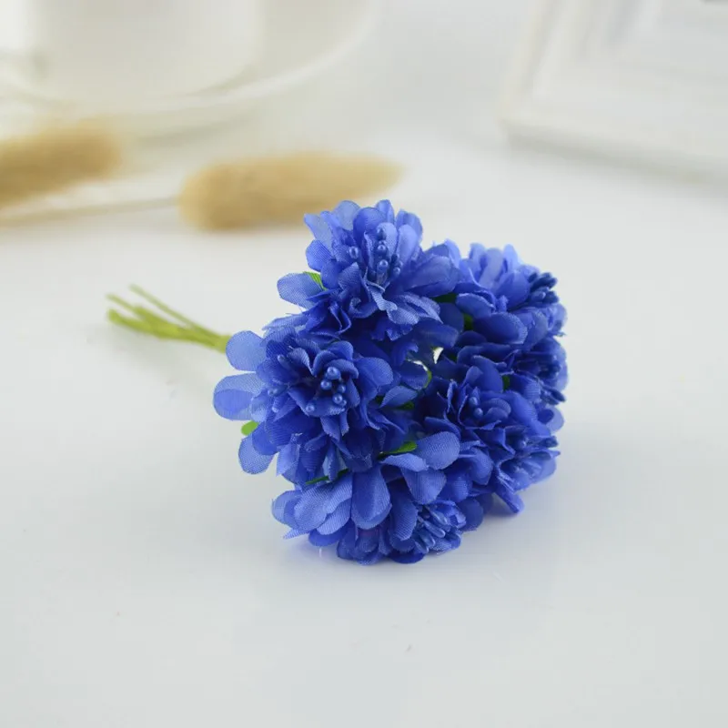 6 шт. шелковые гвоздики искусственные цветы для украшения свадьбы ручной работы DIY букет невесты декоративный подарок Скрапбукинг венок - Цвет: Royal blue