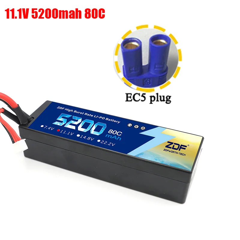 ZDF Lipo Аккумулятор 7,4 V 11,1 V 14,8 V 5200mah 6200mah Hardcase 2S 3S 4S 80C 160C 1/10 1/8 весы для Traxxas Slash 4x4 RC автомобилей лодки - Color: 3S5200mah EC5 plug