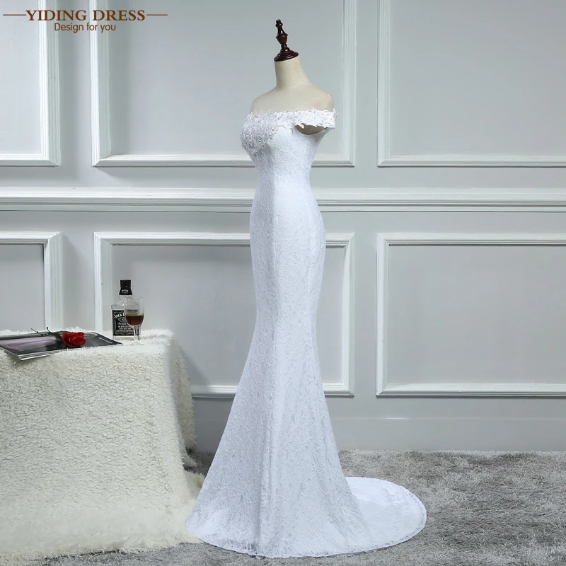 YIDINGZS Hot Sale Sexy Lace Wedding Dresses Elegant Mermaid Off Shoulder Appliques Beaded White Ivory vestido de noiva