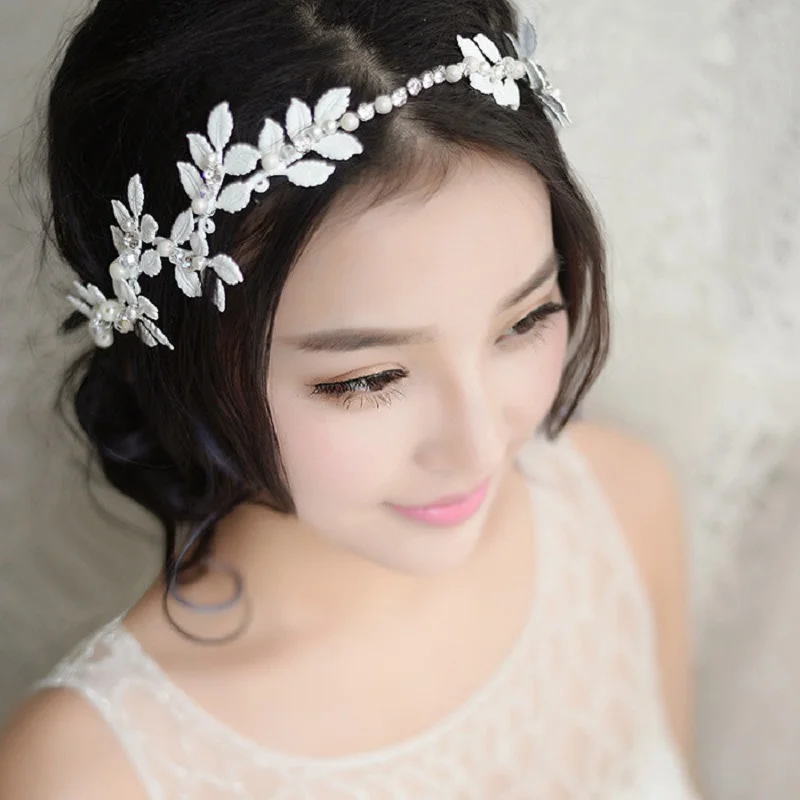 

New Hair Accessories for women white Floral Pearl Crystal Headband Hair Chains Bride Wedding tiaras crowns Pins sets Jewelry
