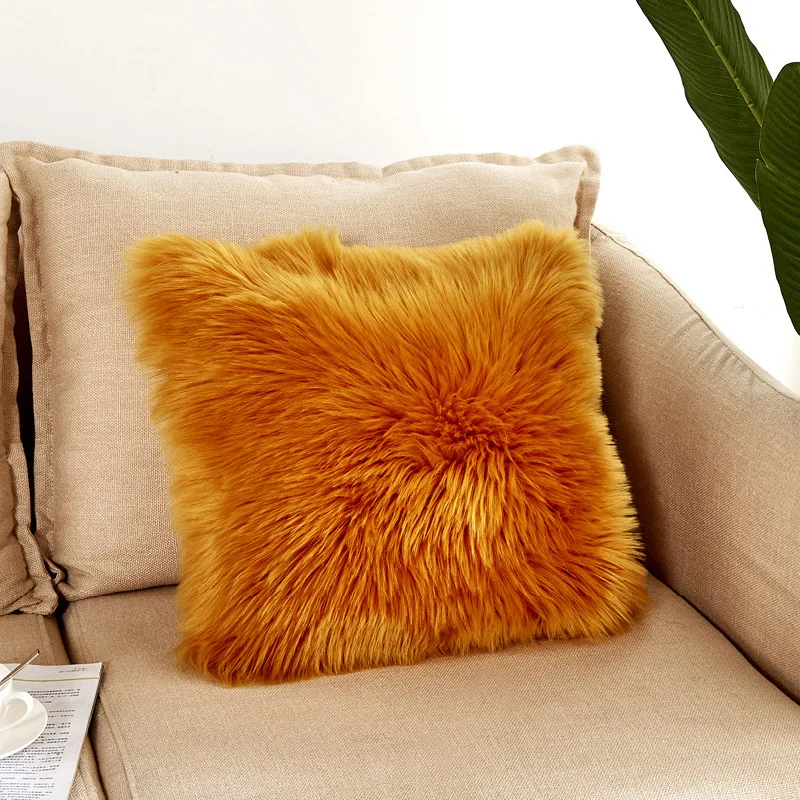 Home, Furniture & DIY Cushions Single Faux fur yellow pillow cover Gold faux