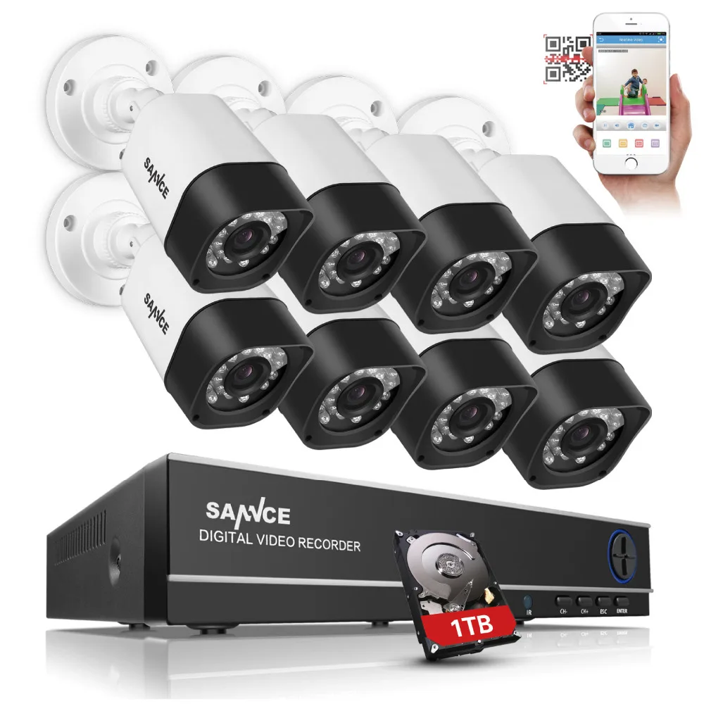 SANNCE 8CH 4 in HDMI DVR 720P IR Outdoor Night Vision 8PCS CCTV Camera Home Security Surveillance CCTV System Kits 1TB HDD