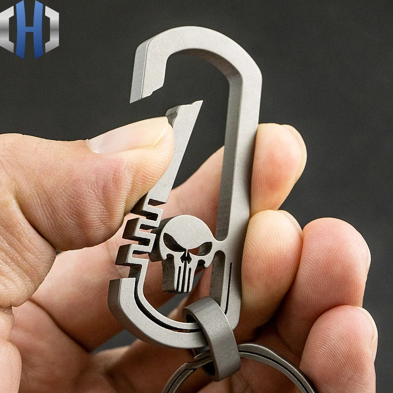 Titanium Keychain New Skull Key Ring Men's Waist Hanging Hot Outdoor EDC Carabiner afbeelding