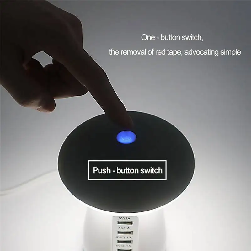 

5 USB Ports QC3.0 Mobile USB Charger Quick Charge 3.0 Charging Dock Station Mushroom LED Light Desk Lamp Desktop