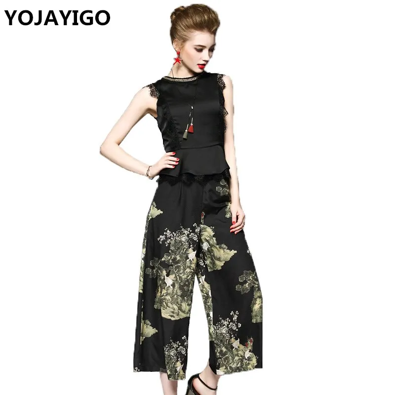 2017 Summer New Women Shirt And Pant 2 Piece Sets,O Neck Sleeveless