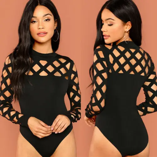 

2019 Summer Women Sexy Bodysuit Autumn Fashion Casual Hollow Out Strap Playsuit Fashion Romper Mesh Short Jumpsuit