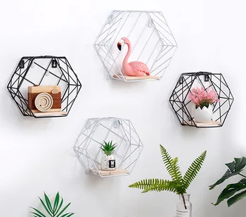 

1PC Nordic Metal Grid Wall Hanging Shelf Rack Goods Convenient Storage Rack Holder Geometric Hexagon Figure Wall Decor JL 205