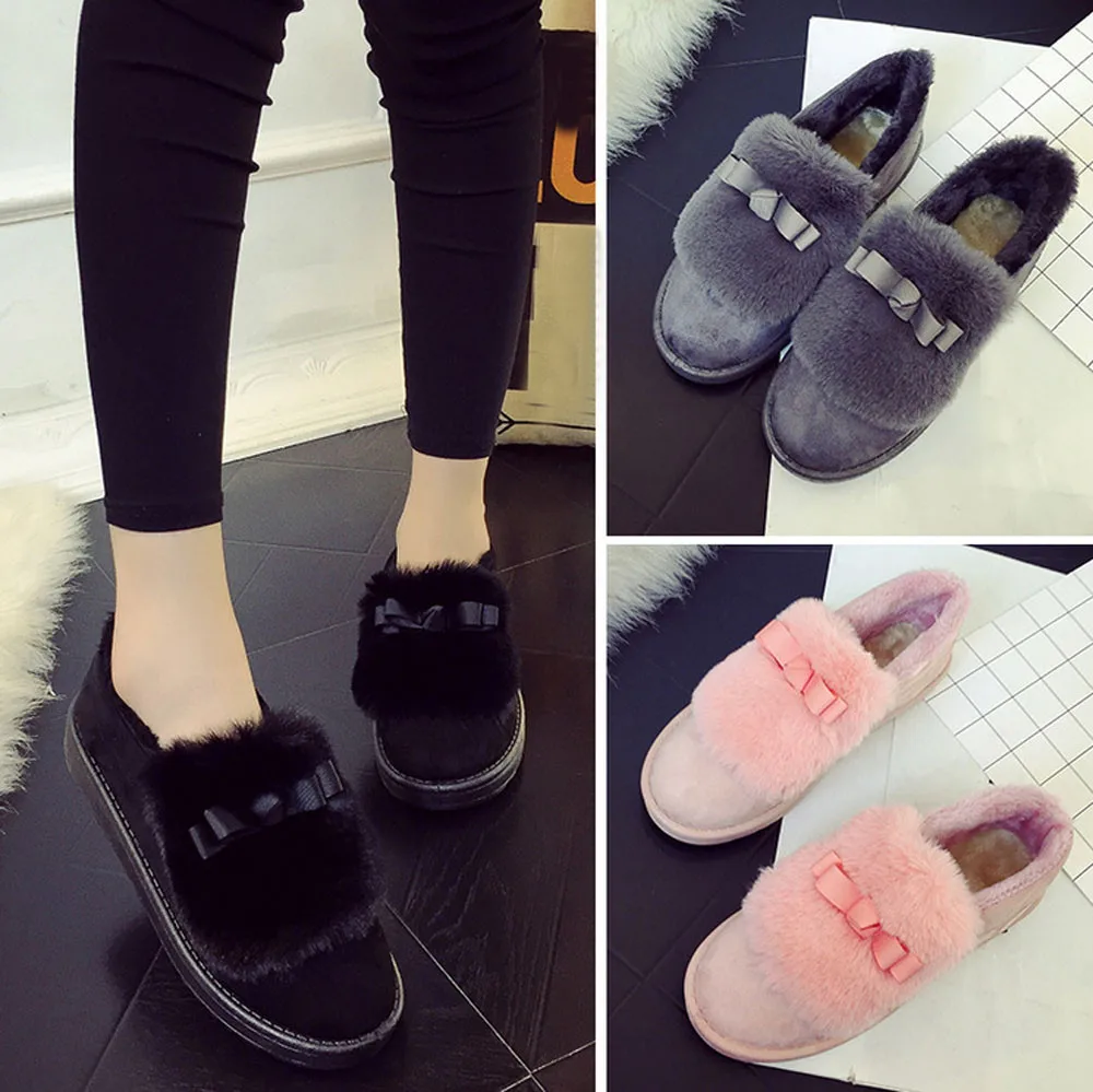 

Autumn Winter Boots For Women Fashion Women Boots Flat Ankle Fur Lined Winter Warm Snow Shoes Lazy Shoes#Pop