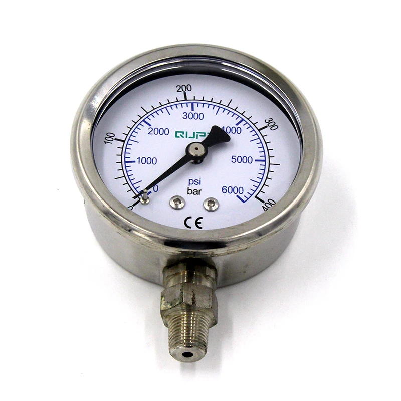 QUPB PCP Paintball 400bar High Pressure Gauges liquid Filled Stainless Steel Case Lower Mount Connection 63MM 1/8NPT GEL001