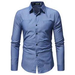 Новые Длинные рукава Мужская рубашка социальных с лацканами M-3XL большой Мужская рубашка и повседневная мужская рубашка высокого качества