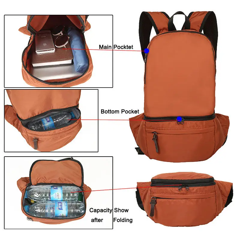 Foldable Backpack Waist Bags Portable Camping Backpacks Lightweight Outdoor Sports Hiking Travel Rucksack Sac De Sport XA476WA