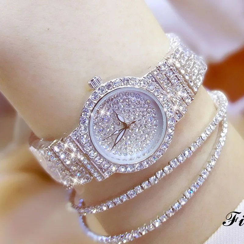 Женские часы, модные часы из розового золота, женские часы, роскошные бриллиантовые женские часы, полностью стальные часы, montre Relojes whatches - Цвет: Silver