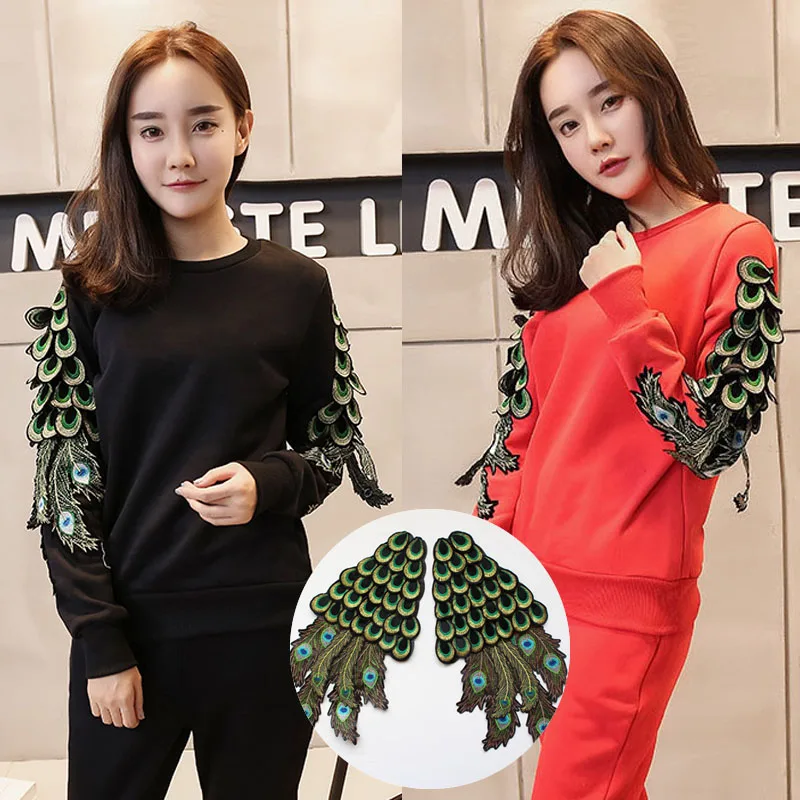 

2pc Free shipping High quality fabrics of the broader market peacock feathers lace patch (hand sewing) 41 * 20cm wide GRL0413
