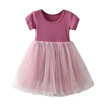 Дети пачка для девочки тюлевый с коротким рукавом с круглым вырезом Повседневное летнее платье-футболка, на возраст 1, 2, 3, 4 T
