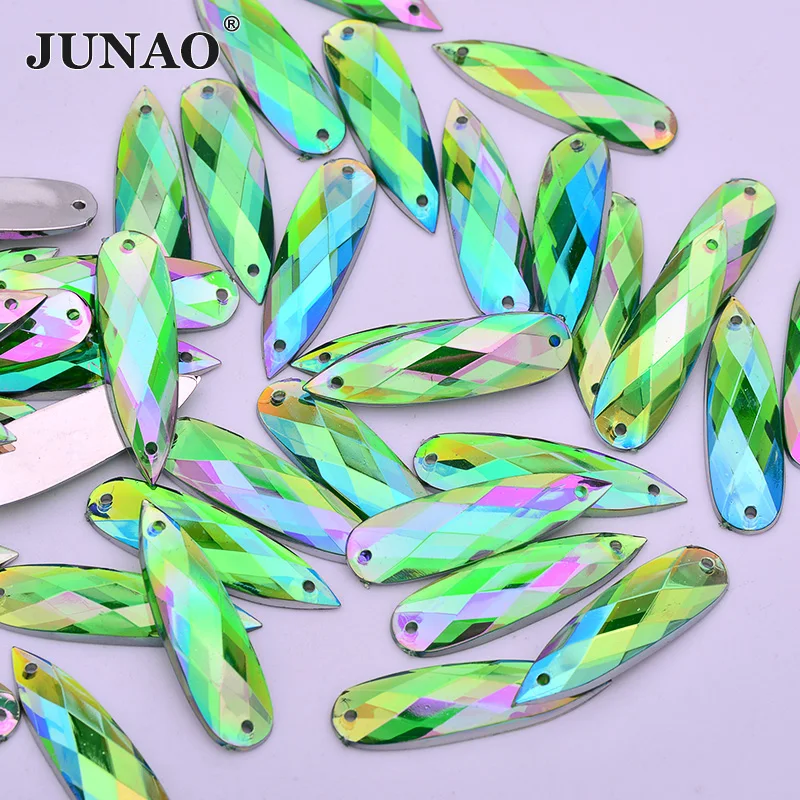 JUNAO 100 шт. 8*28 мм вышивка зелеными стразами плоская задняя крышка акриловая