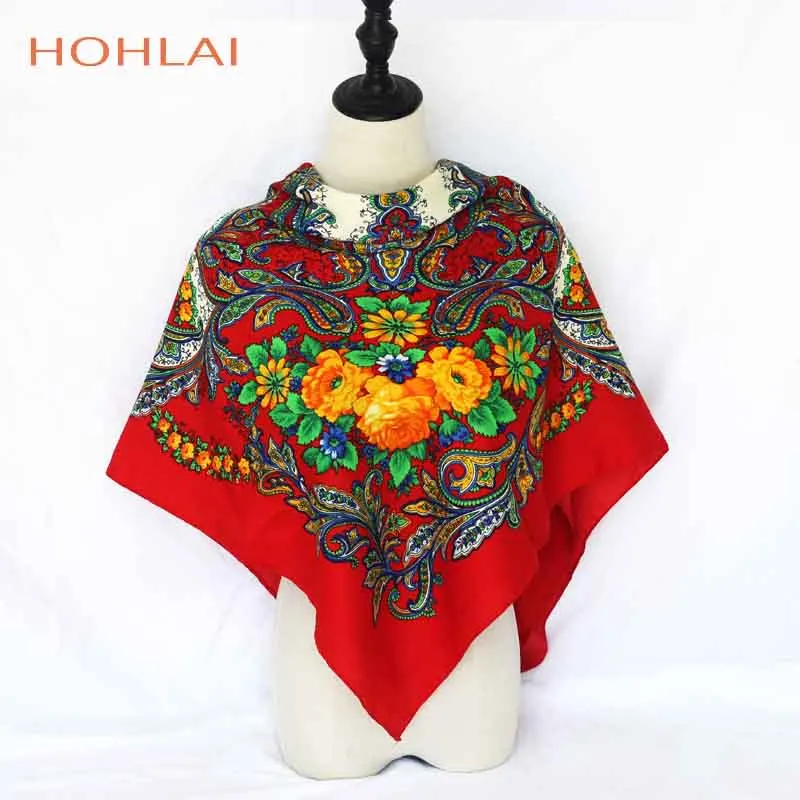 Big Square 120*120CM Twill Scarf Bohemia Ethnic Flowers Vintage Style Winter Autumn Muslim Woman Lady Scarf - Цвет: 2